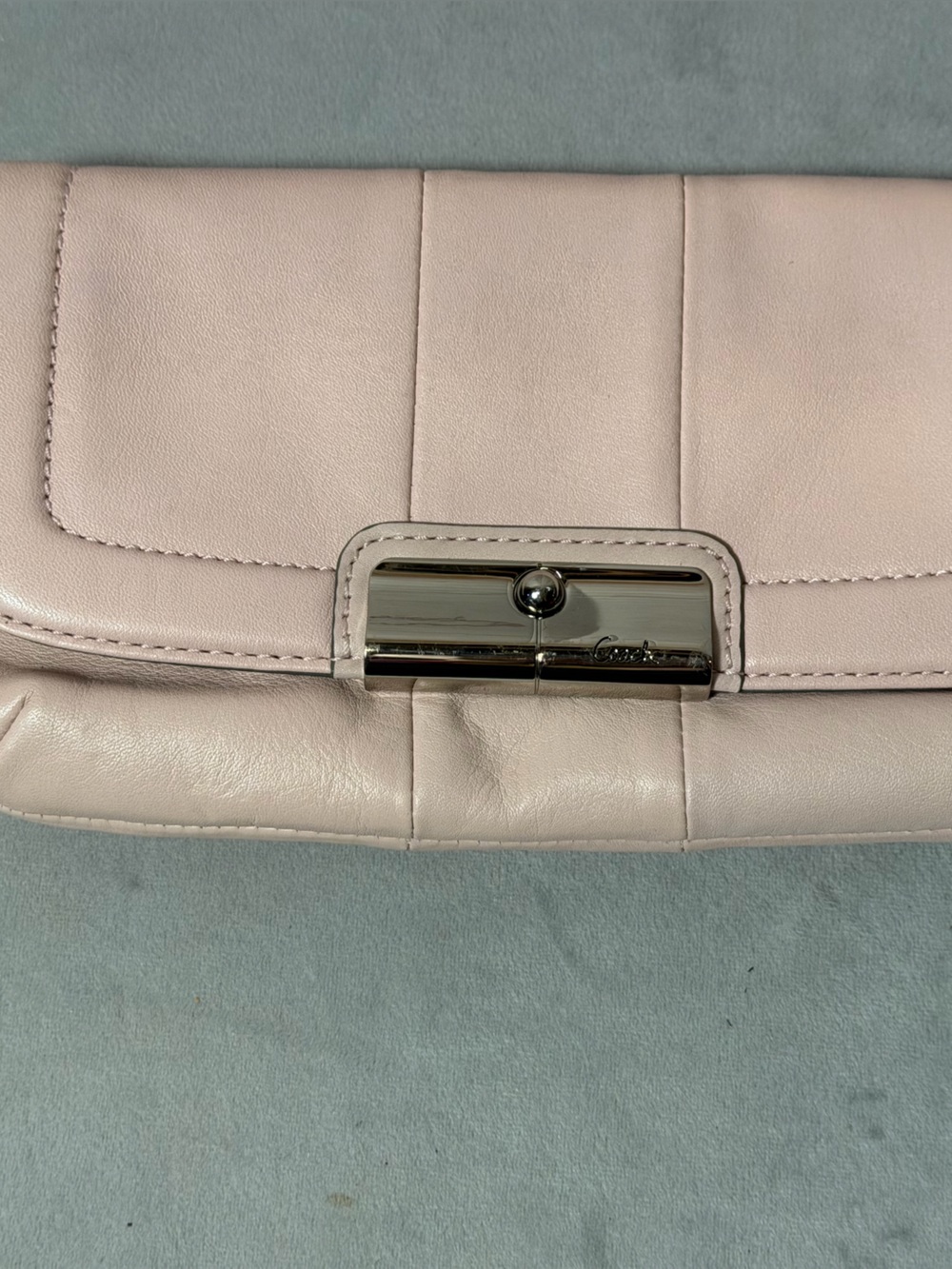 Coach Pale Pink Leather Wristlet Clutch with Silver-Tone Hardware